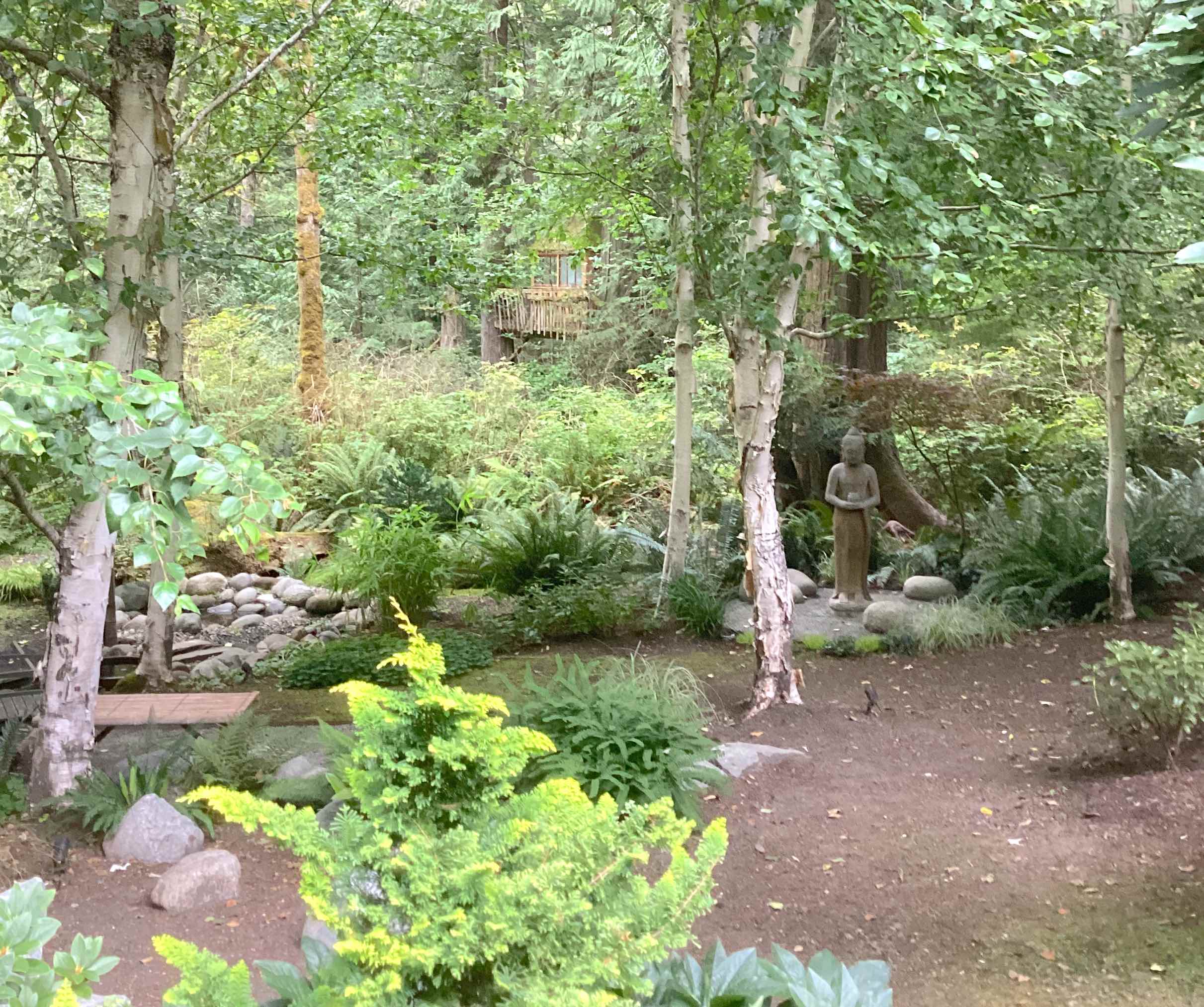 Buddha and sitting area in garden